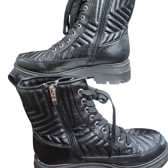 Marc Fisher Black Combat Moto Boots with Quilted Design - Picture 2 of 9